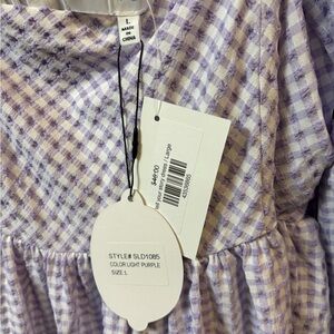Lavender checked gingham dress size large NWT “tell your story” dress